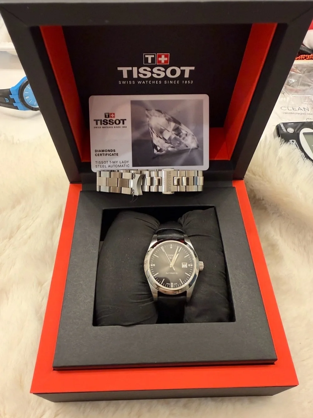 Tissot Men's Black Dial Stainless Steel Bracelet Watch in Red Box